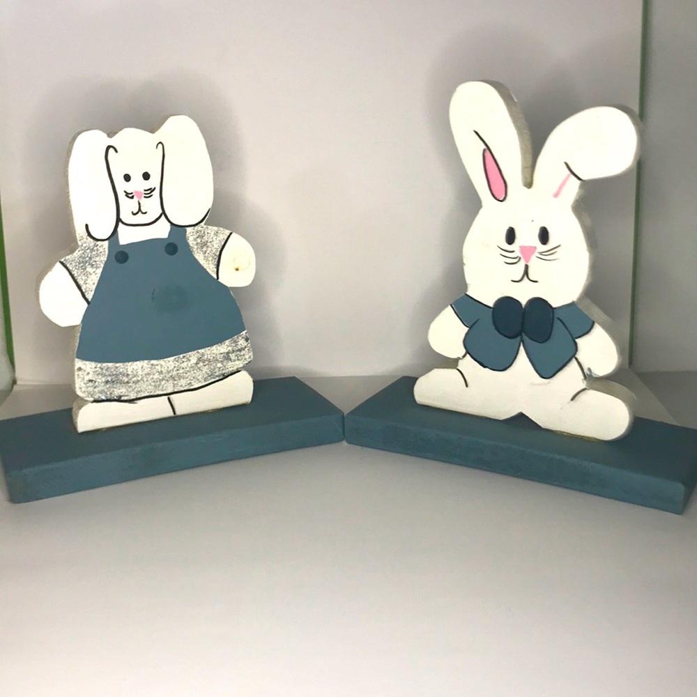 2 Handmade Wooden Easter Bunnies Decorations